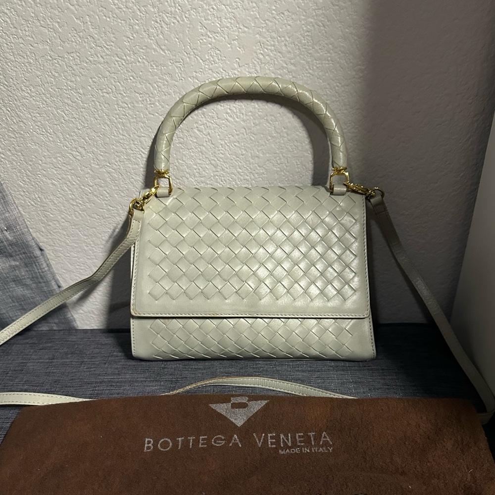 Bottega Veneta Light Sage Intrecciato Top Handle Crossbody Bag